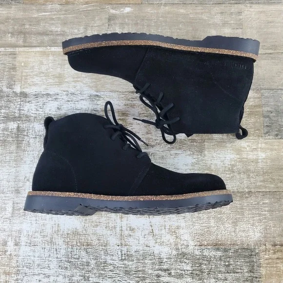 Birkenstock Uppsala Mens Chukka Boots Sz 10 Black Suede Leather Lace-Up Mid Top